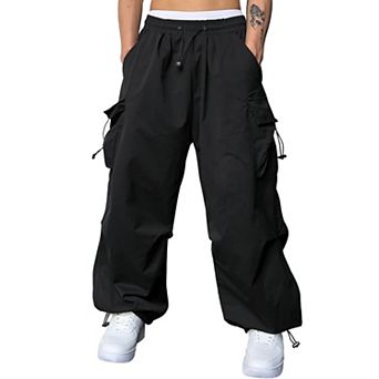 Mens Y2K Parachute Cargo Pants Baggy Joggers Utility Pockets