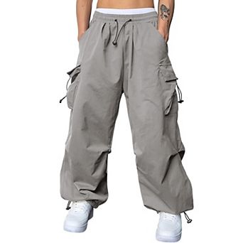 Mens Y2K Parachute Cargo Pants Baggy Joggers Utility Pockets