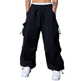 Mens Y2K Parachute Cargo Pants Baggy Joggers Utility Pockets