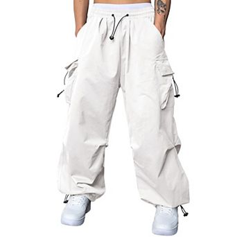 Mens Y2K Parachute Cargo Pants Baggy Joggers Utility Pockets
