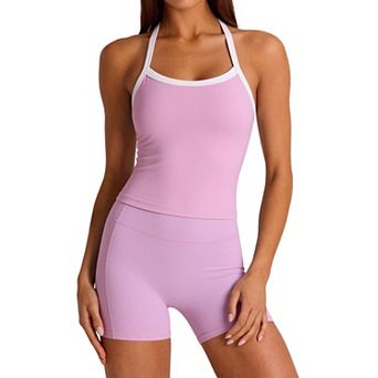 Women Workout Set Biker Shorts Built-in Bra Tank