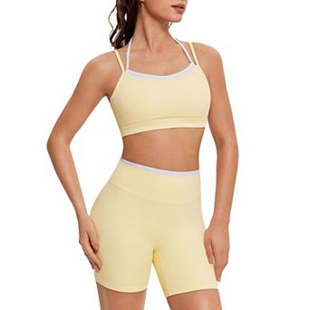 Women's Cute Double Layer Open Sports Bra Gym Shorts Set