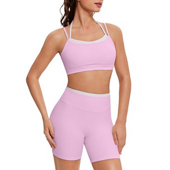 Women's Cute Double Layer Open Sports Bra Gym Shorts Set
