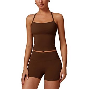 Women's 2 pc Yoga Set Sports Bra Biker Shorts Gym Outfit