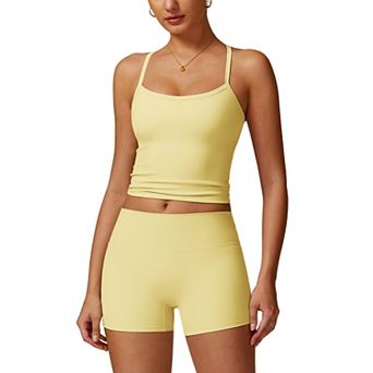 Women's 2 pc Yoga Set Sports Bra Biker Shorts Gym Outfit