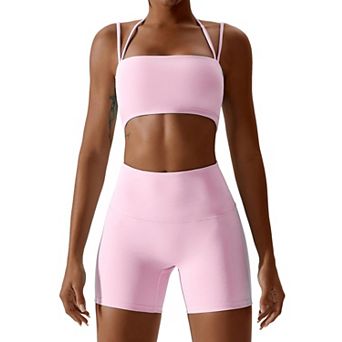 Women's Workout Sets 2 pc Yoga Outfit Sports Bra Biker Shorts