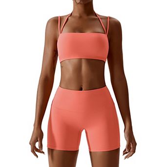 Women's Workout Sets 2 pc Yoga Outfit Sports Bra Biker Shorts
