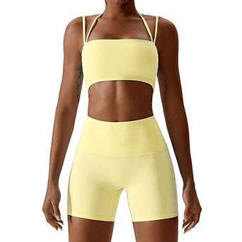 Women's Workout Sets 2 pc Yoga Outfit Sports Bra Biker Shorts