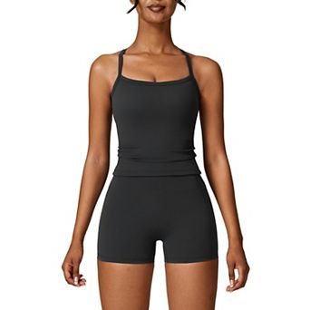 Women's Cross Tank Top Biker Shorts Set Gym Yoga Outfit