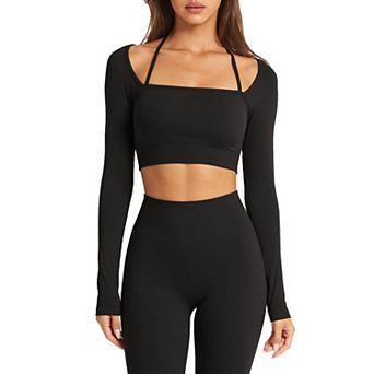 Women Workout Sets Square Neck Crop Top Leggings