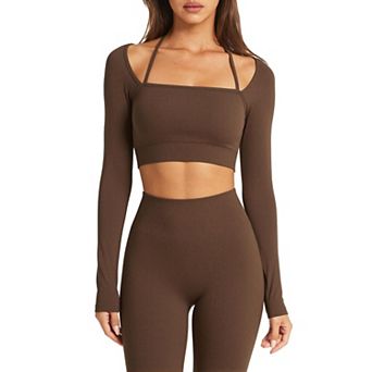 Women Workout Sets Square Neck Crop Top Leggings