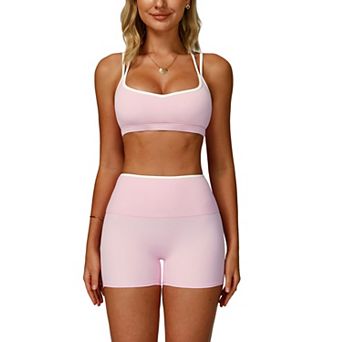 Women Workout Set Strappy Sports Bra High Waist Shorts