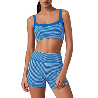 Women Yoga Striped Sports Set Bra Shorts