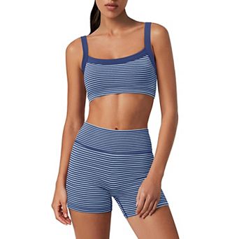 Women Yoga Striped Sports Set Bra Shorts