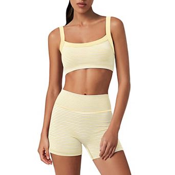Women Yoga Striped Sports Set Bra Shorts