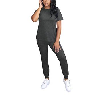Women Drop Shoulder Tracksuit Biker Short Set