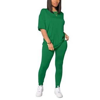 Women Drop Shoulder Tracksuit Biker Short Set
