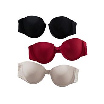3-Pack Women's Front Closure Full Figure Strapless Bras