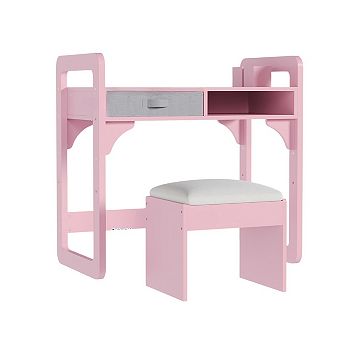 Wooden Childrens Study Table with Storage, Toddler Writing Desk for Home School