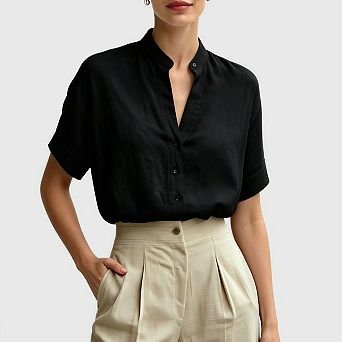 Button Down Shirts for Women Casual Work Short Sleeve Collared V Neck Blouses