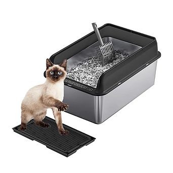 Large Capacity Stainless Steel Cat Litter Box with High Sides Non-Stick, Odor-Resistant,Easy Clean