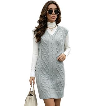 Women Sweater Vest Dress Casual Knit V Neck Sweater Vest Longline Pullover for Daily Travel Outfits