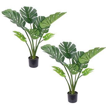 Faux Monstera Plant with Pot Artificial Swiss Cheese Tree, Realistic Tropical Palm for Home Office