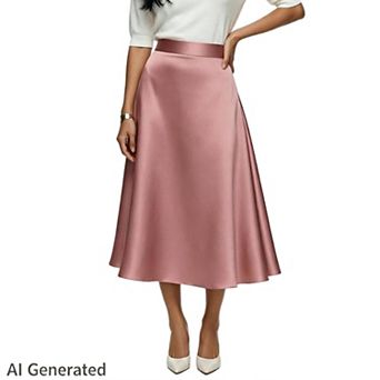 Women Satin Silk Summer Skirt Hidden Elastic Waist Cocktail Party Wedding Flowy a-Line Maxi Clothes