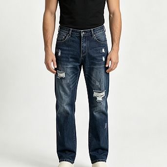 Men's Slim Fit Ripped Denim Jeans Distressed Washed Patch Holes Casual Streetwear Denim Pants