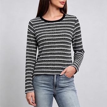 Women's Crew Neck Striped Long Sleeve Shirts Casual Trendy Dressy Business Tops