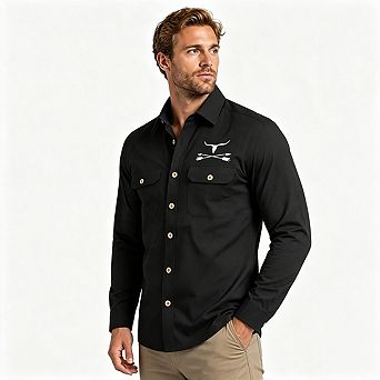 Men Western Cowboy Long Sleeve Shirts Bull Arrow Print Button Pocket Casual Work Tops
