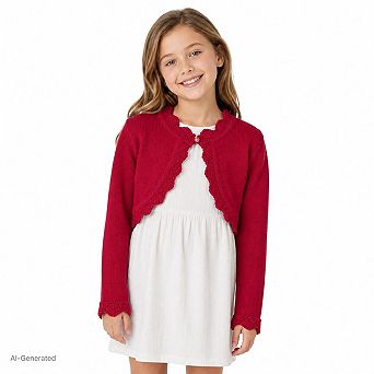 Girls Shrug Cardigan Lace Trim Cropped Bolero Long Sleeve Dress Cover Up