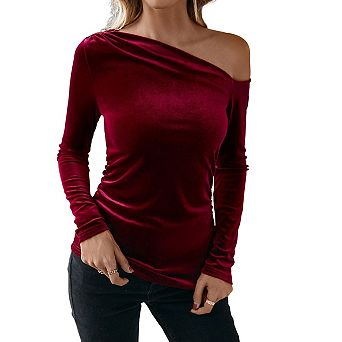 One Shoulder Tops for Women Long Sleeve Blouse Elegant Evening Party Tops