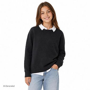 Kids Crew Neck Sweater Solid Color Pullover For Boys Girls School Casual Daily Wear