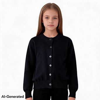 Girls Knit Cardigan Long Sleeve Crew Neck Casual Outerwear For School Daily Layering Outfits