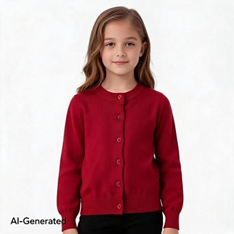 Girls Knit Cardigan Long Sleeve Crew Neck Casual Outerwear For School Daily Layering Outfits