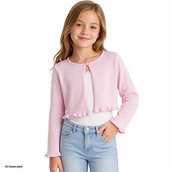 Girls Shrug Cardigan Long Sleeve Ruffled Hem Crop Outerwear For Dress Matching Daily Party Outfits