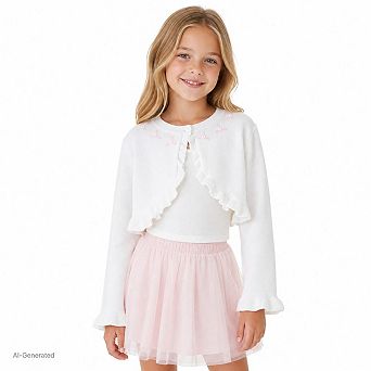 Girls Shrug Cardigan Floral Embellished Ruffled Crop Knit Cover Up For Dress Party Outfits