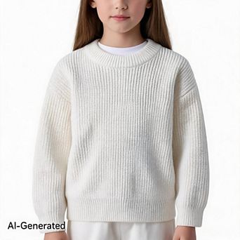 Girls Sweater Pullover Long Sleeve Crew Neck Loose Fit Top For School Daily Casual Layering Looks
