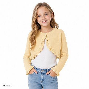 Girls Shrug Cardigan Ruffled Trim Cropped Bolero Long Sleeve Dress Matching Cover Up