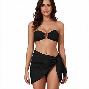 Women’s 3 pc Bikini Set with Bandeau Top and Stylish Beachwear