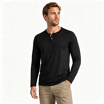 Men Henley Long Sleeve Shirts Button Placket Casual Tops Solid Color Daily Outdoor Wear For Men