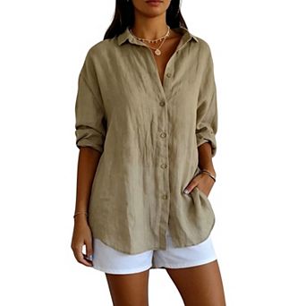Women's Oversized Button Down Shirt Long Sleeve Casual Blouse