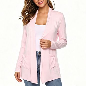 Women's Open Front Knit Cardigan Long Sleeve Mid-Length Casual Lightweight Cardigan with Pockets