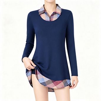 Seoria Long Sleeves Collared Shirts Layered Look Blouses