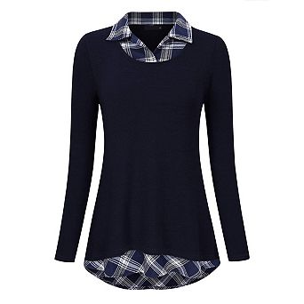 Seoria Long Sleeves Collared Shirts Layered Look Blouses