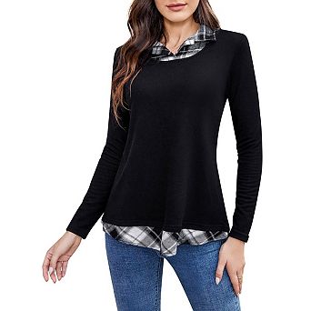 Seoria Long Sleeves Collared Shirts Layered Look Blouses