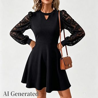 Women's Lace Long Sleeve a Line Mini Dress Elegant Classy Fall Birthday Cocktail Dinner Party Dress