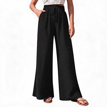 Casual Pants for Women High Waist Wide Leg Trousers Drawstring Bottoms Beach Travel Daily Look