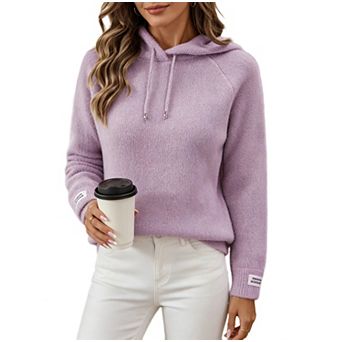 Women Knit Hoodies Drawstring Long Sleeve Sweater